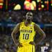 Michigan junior Tim Hardaway Jr. looks up during the last seconds of the game against Louisville in national championship at the Georgia Dome in Atlanta on Monday, April 8, 2013. Melanie Maxwell I AnnArbor.com